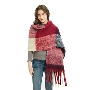 New style hoop sand tassel big grid horizontal plaid scarf shawl and neck in autumn winter scarves scarfs for women shawls