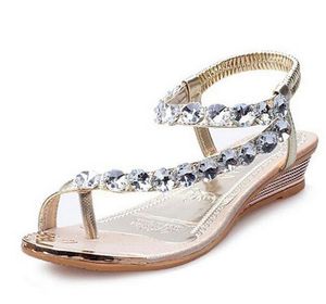 Heißer Verkauf-er Sandalen Bling Perlen Plaftorm Wedges Schuhe Frau Golden Slid Slip-on Roman Flip Flops Größe 35-39