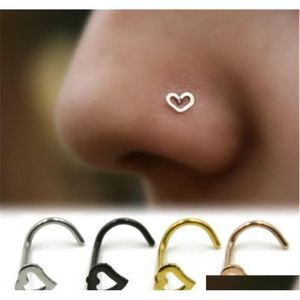 Love Heart Stainless Steel Nose Rings Body Piercing Jewelry Bent Angle Nose Rings Studs Punk Jewelry For Men Women Wholesale Nveja