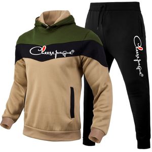 2022 Men Fashion Tracksuit Spring Autumn Brand printing Sweatshirt +Sweatpants Set Men New Patchwork Slim Fit Sweat Suits