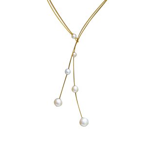 BarockOnly Halskette mit mehreren Perlen unterschiedlicher Größe, 6 echte Süßwasserperlen, 2 Linien, Halskette, eleganter, trendiger Schmuck, CE Q0531