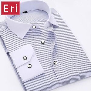 Camicie eleganti da uomo All'ingrosso - Camicia da uomo moda a righe classica in cotone manica lunga da lavoro formale abbigliamento sociale Chemise Homme X098