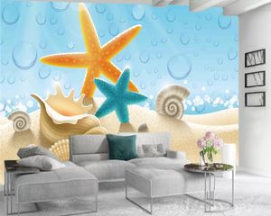 Carta da parati 3D con vista sul mare Decorazioni per la casa Carta da parati 3D Bellissime conchiglie di stelle marine e conchiglia Carta da parati murale 3D con paesaggio romantico