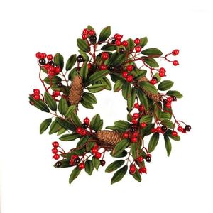 Noel Dekorasyonları Noel Tree Duvar Kapısı Dekorasyon Partisi Ev Süslemesi Yapay Kırmızı Meyve Çam Konisi Çelenk Çelenk Plants1