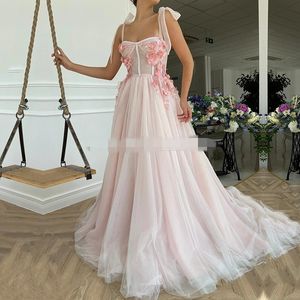 ピンクのウエディングのドレス2020スパゲッティストラップハンドメイドの花のローブフェテオールアンガールパーティードレス卒業のイブニングガウンローブデソー