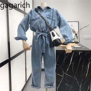 Gagarich Kadınlar Moda Denim Tulum Kore Gevşek Yüksek Bel Yay Bandaj Ince Düz Bodysuits Bayanlar Bahar Rahat Tulum T200509