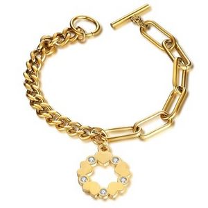 Exquisite 18 Karat vergoldete Diamant-Herz-Charm-Armreifen, Edelstahl-Kristall-Strass-Herz-Armband