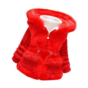 Ajlonger Nowe zimowe ubrania dziewczynki Faux furt polarowy Pageant Warm Kurtka świąteczna snowsit 1-4y Baby Hooded Jacket wierzchnia odzież LJ201126