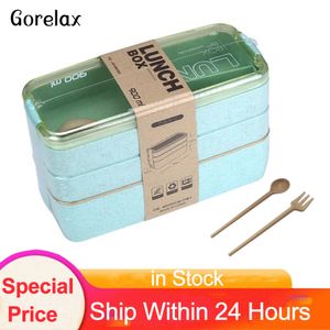 Lunch Box Bento Food Container Wheat Straw Material Microwavable Dinnerware Eco Lunchbox 900ml 3 Layers Portable Food Storage T200902