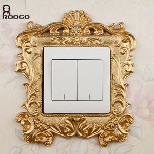 Roogo Golden 3d Switch Panel Sticker Luxury Fashion Royal Home Decoration Accessories Resin Socket Set Wall Stickers Living Room LJ200903