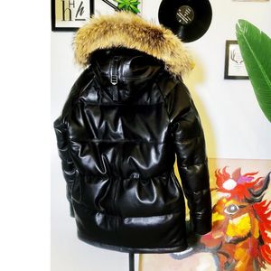 Men s Leather Faux CDN3B Avfly Big Size Super Warm Mens Genuine Sheep Duck Feather Down Jacket Long Coat