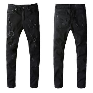 Mens jeans klassiska hip hop byxor stylist jeans distressed ripped biker jean slim fit motorcykel denim jeans hz48