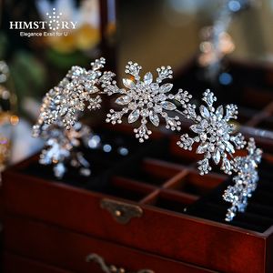 Himstory New Design Snowflake Tiara Crown Wedding Crytal Bridal Tiara Accessories Rhinestone Princess Pageant Hair Jewelries W0104