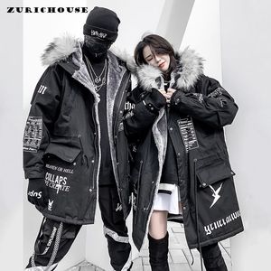 ZURICHOUSE Hip-hop Winter Coat Women Long Fur Collar Warm Parka 2020 Street Style Oversize Couple Hooded Fleece Jacket Ladies T200114