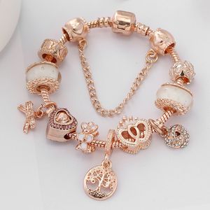 2021 New Charm Bracelet Rose Gold Family Tree Of Life Heart Queen Pendant Heart European Charm Beads Honeycomb Beads Bangle Fits Charm Bracelets Necklace 89