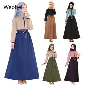 WEPBEL Mode Frauen Muslimischen Abaya Patchwork Ethnische Kleider Arabischen Malaysischen Kleidung Slim Fit Langarm Hohe Taille Robe Kimono