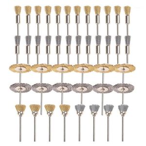 44 Pezzi Mini Spazzola Metallica Ruota Tazza Set di spazzole in filo di acciaio in ottone Gambo da 1/8 pollici 3mm per utensili rotanti Dremel Lucidatura Buf1267R