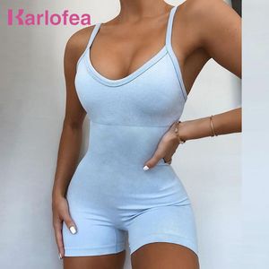 Karlofea Women Fashion Basic Wear Playsuit Casual Lounge Abbigliamento Abiti Tute Sexy Strap imbottito senza maniche Tute corte T200704