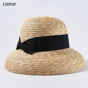 USPOP New Women Women Bell Type Wide Sun Sun Casual Natural Wheat Straw-Knot-Knot Beach Hat Shade Y200602