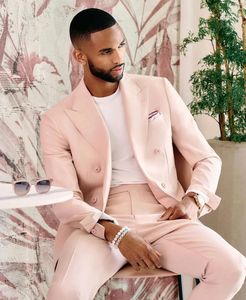 Handsome Light Pink Mens Suits Wedding Tuxedos Peaked Lapel Slim Fit Costume Homme Groom Formal Wear Suit Terno Masculino Prom Groom Custom Made 2 Pieces Blazer
