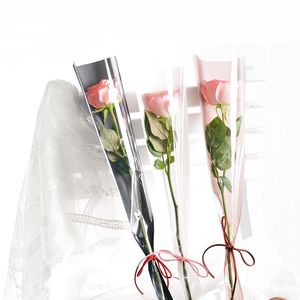 Enstaka blomma omslagspåsar 50st / lot Vattentät blomma förpackningspåse födelsedag Valentine mordag singelrosa blomma wrapping papperspåse