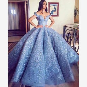 Schulterfreies blaues Quinceanera-Ballkleid mit V-Ausschnitt – neue schöne Ballkleider 328 328