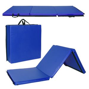 Fällande gymnastik tumbling matta extra tjock med bärhandtag för motion yoga fitness aerobics kampsport kardio blå