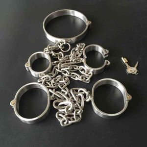 NXY SM SEX Vuxenleksak 3 st / set Handbojor Foot Cuffs Collar Rostfritt Stål Slave Bondage Leksaker Vuxna Spel med låshållare Kedja för Woman1220