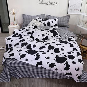 سرير الكتان مجموعة الفراش أسود البقرة منحنى غطاء لحاف ورقة مسطحة وسادة لحاف غطاء كامل الملكة الملك الحجم 3/4 قطع أغطية السرير C1018