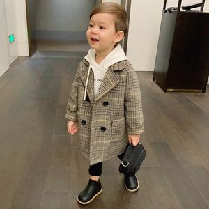 Hohe Qualität Gitter Kinder Mantel Wollmantel Für Jungen langen graben Mode Herbst Winter Jacke Jungen Windjacke Kinder Winter Mantel