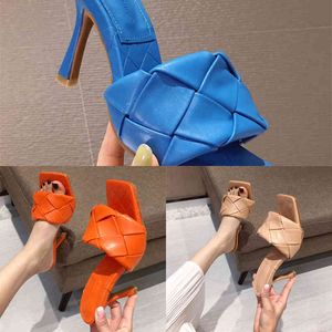 Sandals 2022 Luxury Designer Slides Women 9cm High Heels Summer Stiletto Slippers Prom Platform Stripper Shoes 220303