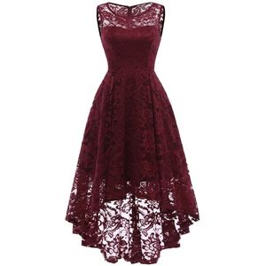 お世辞のシアースクープネックハイロースカート非対称裾のブルゴーニュレースカクテルドレスダンスパーティードレスイブニングドレス