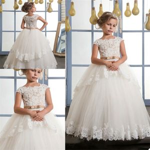 Księżniczka Kwiat Dziewczyny Sukienki Klejnot Pierwsza Komunia Dress Bez Rękawów Elegancka Elegancka Koronkowa Aplikacja Custom Made Kids Pagewant Dress