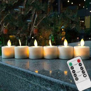 6pcs 원격 제어 LED Tealight 캔들 배터리 운영 춤 춤 겸용 봉헌 촛불 램프 웨딩 크리스마스 파티 교회 장식 앰버 H1222