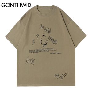 GONTHWID T-shirts Streetwear Casual Gothic Punk Rock Cartoon Teufel Print Kurzarm T-Shirts Baumwolle Hip Hop Harajuku Tees Tops 220309