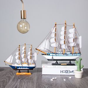 Antique Home Decor Wooden Crafts Sailing Boat Figurine Ornament Simulation Sailboat Model Ship Home Office Desktop Decor Gifts T200710