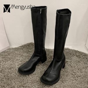 Duże okrągłe palce jeździeckie Bottes femme pluszowe szczupłe buty kolanowe pu skórzane buty kobiety masywne wysokie obcasy kuchenki długi botas mujer1