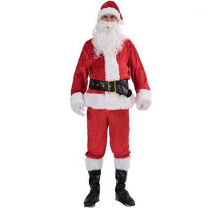 Jul Santa Claus Costume Fancy Dress Vuxendräkt COSP Lay Party Outfit 7PCs Unisex Män Kvinnor Xmas Presentkläder Outfits1