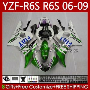 Carene MOTO per YAMAHA YZF-R6S YZF R6 S 600 CC YZF600 2006-2009 Corpo 96No.171 YZFR6S 2006 2007 2008 2009 Bianco verde YZF-600 600CC YZF R6S 06 07 08 09 Kit carrozzeria OEM