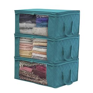 3Pcs Non-woven Foldable Clothes Organizer Home Storage Box Quilt Storage Bag - Lake Blue LJ200812