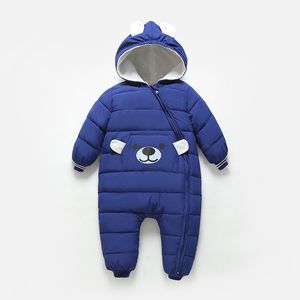 귀여운 곰 아기 겨울 후드 romper 두꺼운 면화 따뜻한 복장 신생아 jumpsuit 바지 snowsuit 어린이 소년 의류 소녀 코트 lj201125