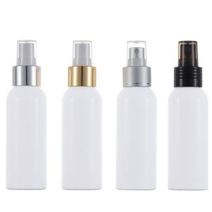 Packaging White Plastic Bottle Round Shoulder PET Spary Press Pump With Cover Empty Cosmetic Refillable Portable Container 100ml