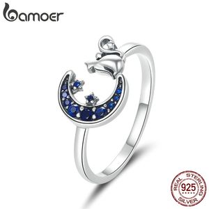 Moon Cat Finger Rings for Women Justerbar 925 Sterling Silver Ring Spring Collection Fashion Bijoux SCR677 220216