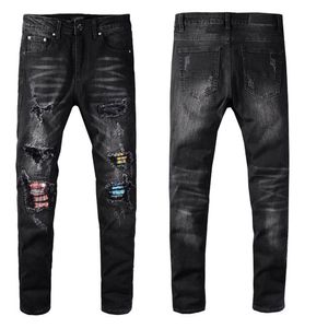 Mens jeans clássico hip hop calça estilista jeans afligido motociclista rasgado jean fit motocicleta jeans jeans l3qj