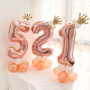 Zahlenballon Alles Gute zum Geburtstag Dekoration Roségold Luftballons Ein Jahr Party Kinder Baby Junge Mädchen Erwachsene Girlandenzubehör 20220224 Q2