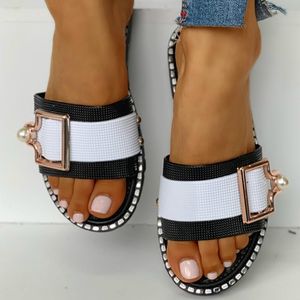 Mulheres chinelos pérola fivela mistura plataforma cor plataforma plana peep toe slides 2020 moda outdoor praia senhoras sapatos zapatos mujer x1020