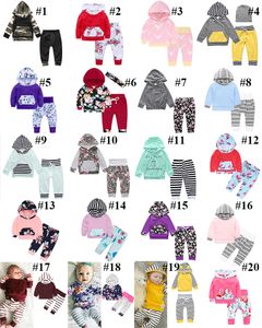 Baby Garnitury Chłopcy Dziewczyny Kwiatowe Garnitury Drukuj Ubrania Zestaw Hoddies Spodnie Dziecko Długie Rękaw Outfits Odzież Odzież Ustaw