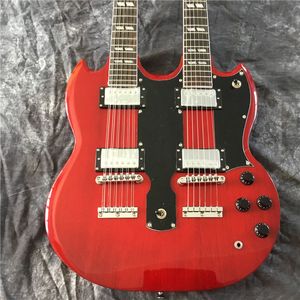 Yüksek kaliteli çift başlı elektro gitar, fabrika 12 dize + 6 dize kırmızı özelleştirilmiş. Üst gitar