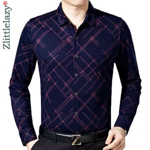 2021 Nowy Mężczyzna Moda Marka Casual Business Slim Fit Men Koszula Camisa Z Długim Rękawem Plaid Koszule Sound Sukienka Dress Odzież 6637 G0105