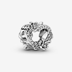 100% 925 Sterling Silver Open Heart Rose Flowers Charms Fit Oryginalny Europejski Charm Bransoletka Moda Kobiety Wedding Engagement Jewelry Akcesoria